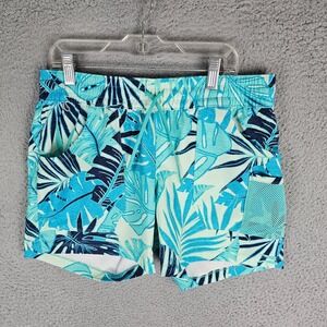 Columbia PFG Tidal II Shorts Women Small Teal Tropical Leaf Print Hawaiian 5"